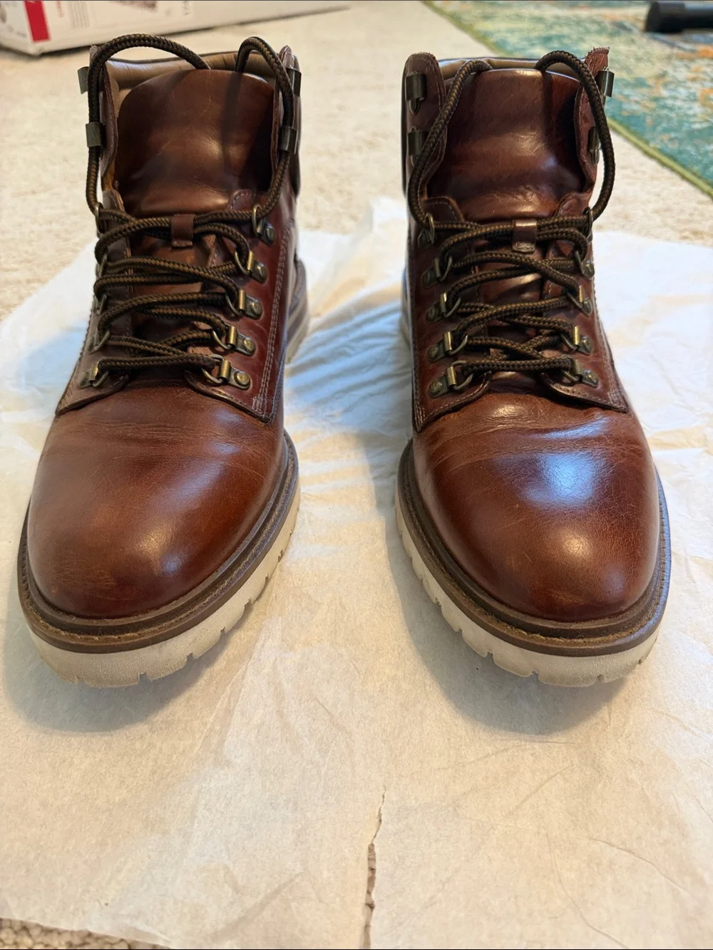 Johnston and Murphy Men's Brown Leather  Boots - Classic Lace-Up Ankle Boots